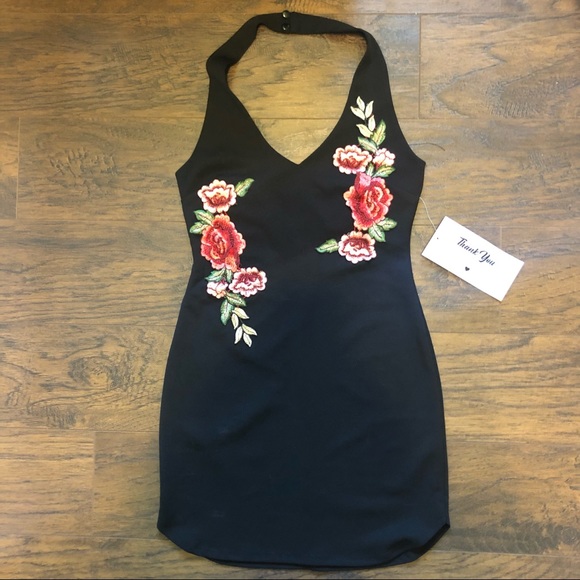 Floral Black Mini Dress - Picture 2 of 4